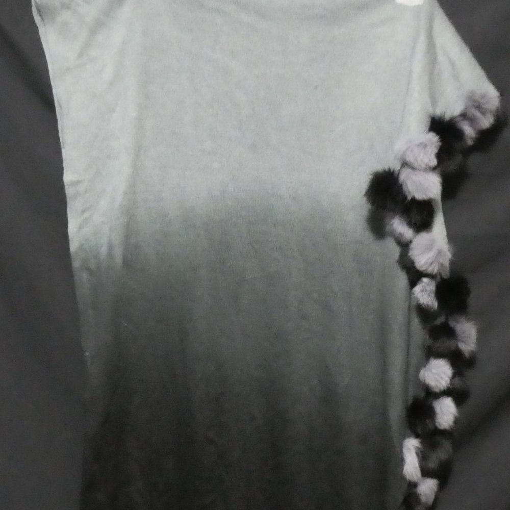 Knit Scarf / Wrap With Fringed Ends and PomPoms On One Side | GUC